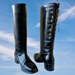 Regence Canada Knee High Leather Boot WIDE CALF Black Lacing